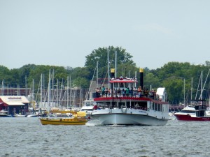 A tourist boat comes close to have a look